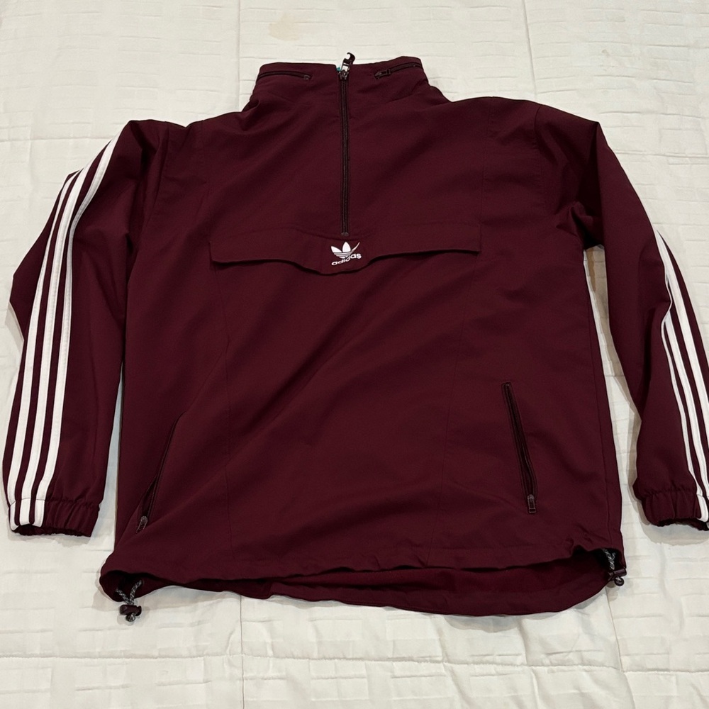 Adidas Burgundy Half-Zip Jacket with White Accents
